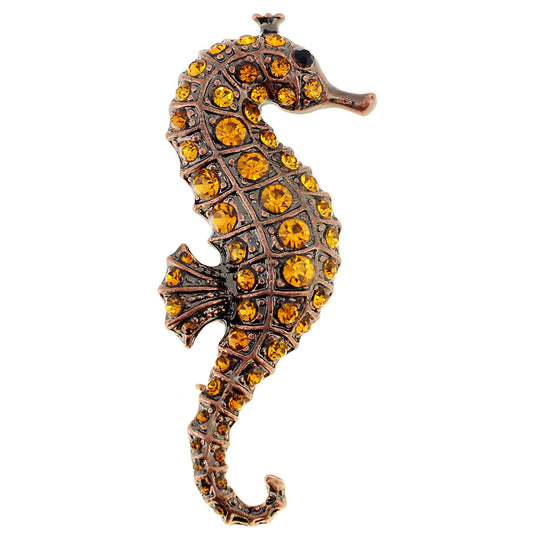 Vintage Style Topaz Brown Seahorse Crystal Pin Brooch