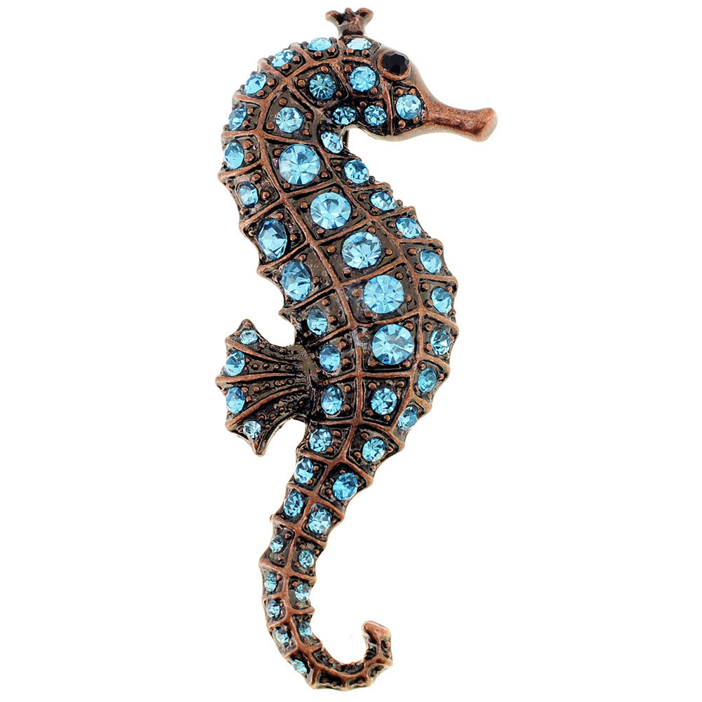Vintage Style Turquoise Blue Seahorse Crystal Pin Brooch