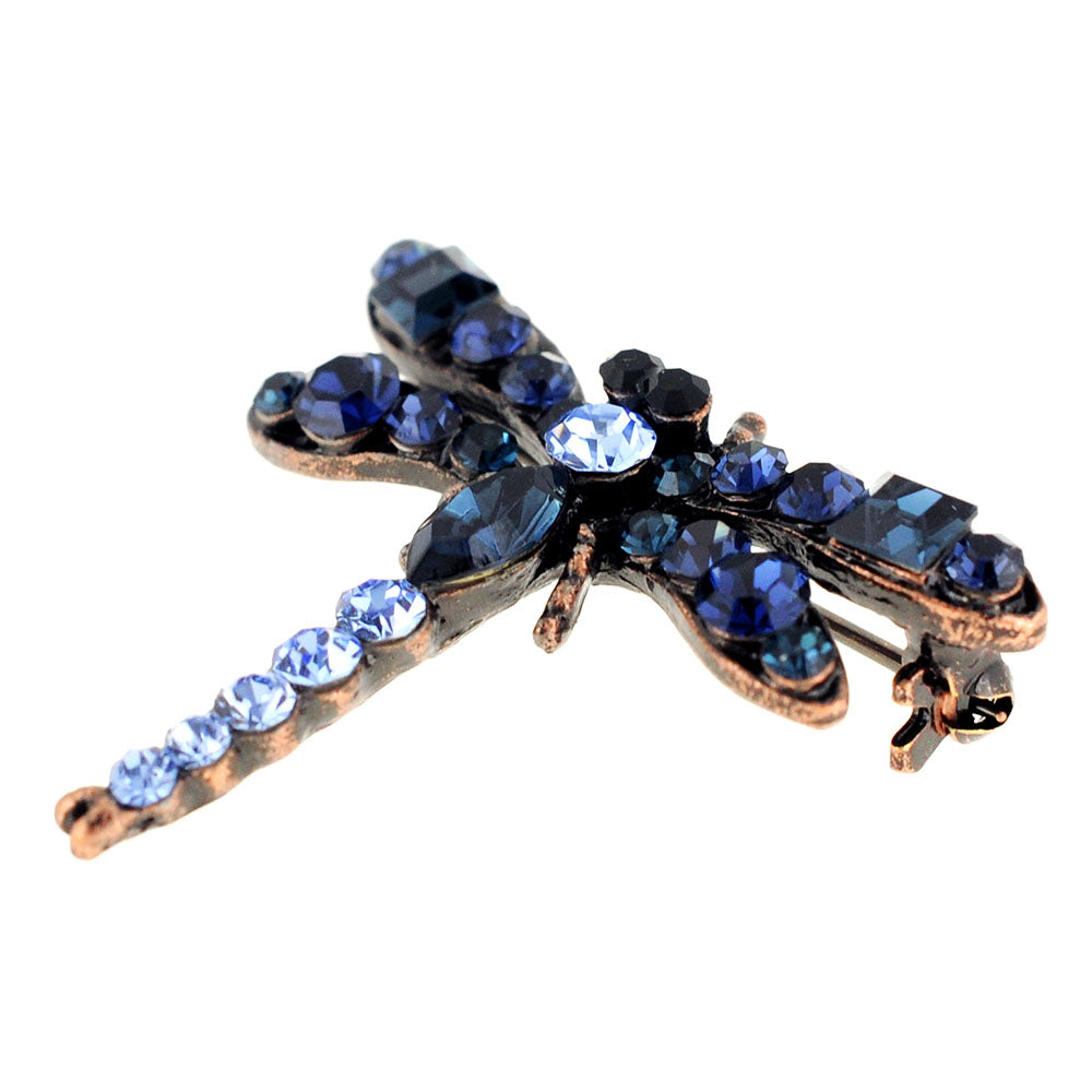 Vintage Style Montana Blue Crystal Dragonfly Pin Brooch