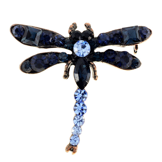 Vintage Style Montana Blue Crystal Dragonfly Pin Brooch