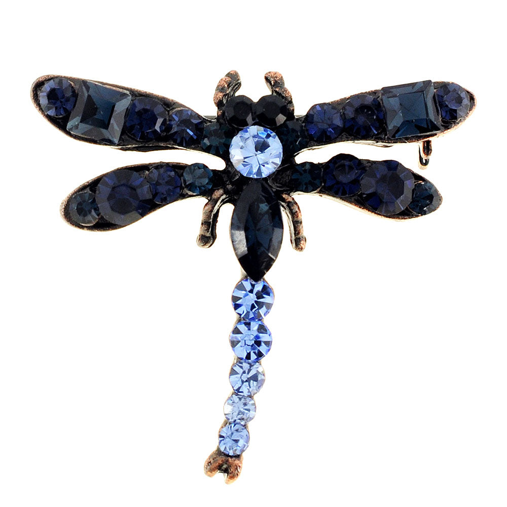 Vintage Style Montana Blue Crystal Dragonfly Pin Brooch