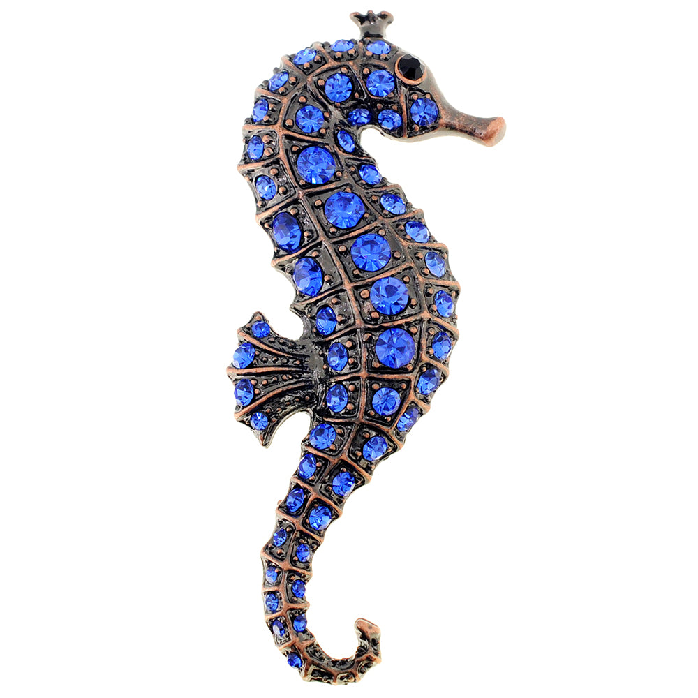 Vintage Style Blue Seahorse Sapphire Crystal Pin Brooch