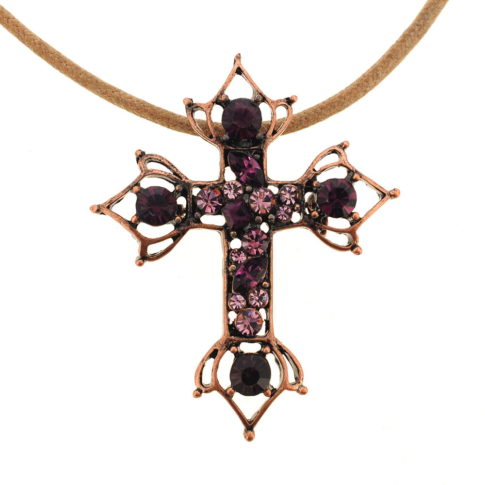 Vintage Style Amethyst Crystal Cross Brooch and Pendant