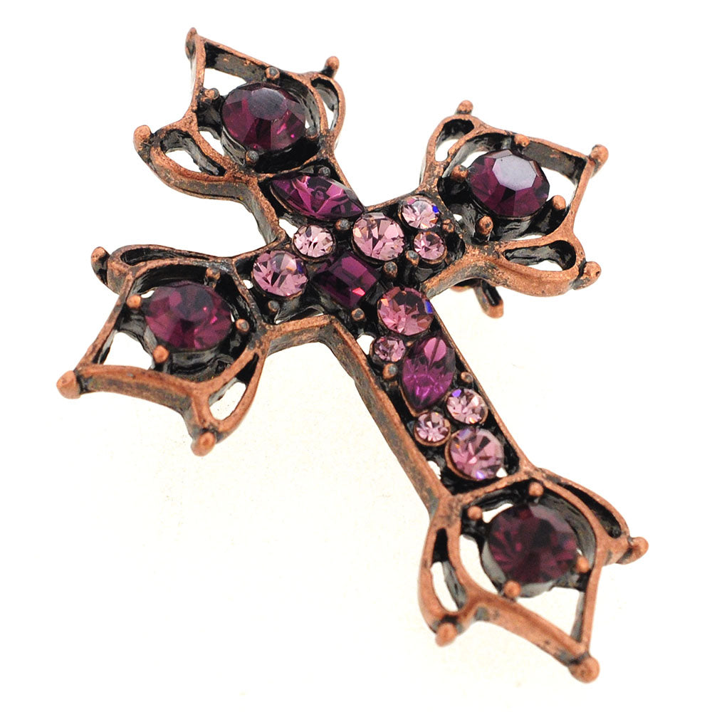 Vintage Style Amethyst Crystal Cross Brooch and Pendant