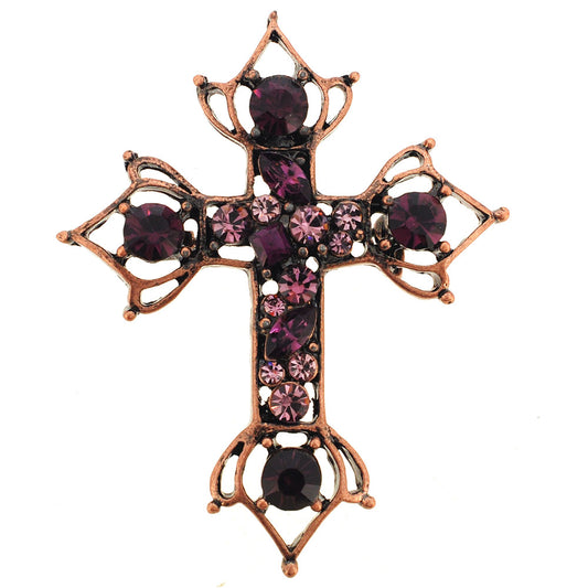 Vintage Style Amethyst Crystal Cross Brooch and Pendant