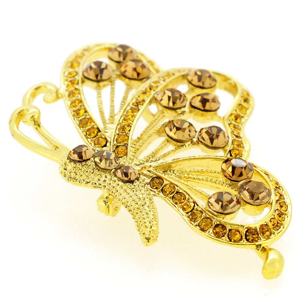 Golden Flying Butterfly Crystal Brooch and Pendant