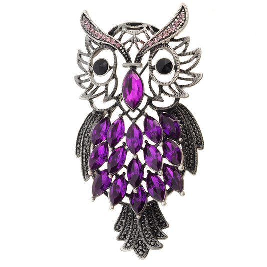Vintage Style Purple Amethyst Owl Pin Brooch