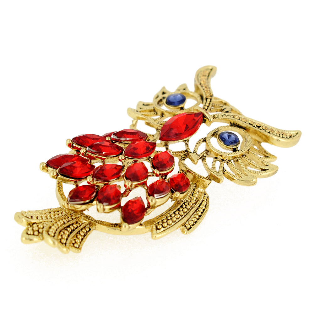 Orange Golden Owl Crystal Pin Brooch