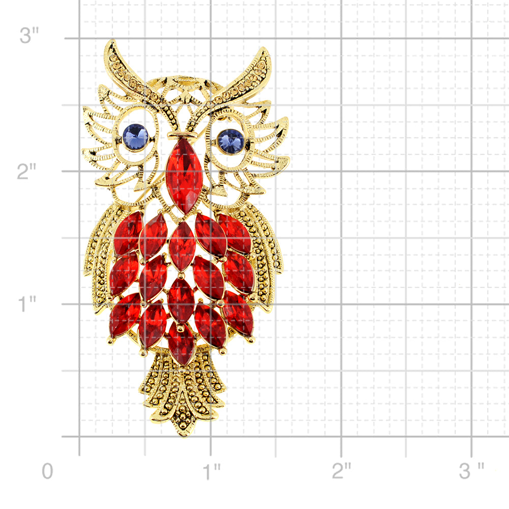 Orange Golden Owl Crystal Pin Brooch