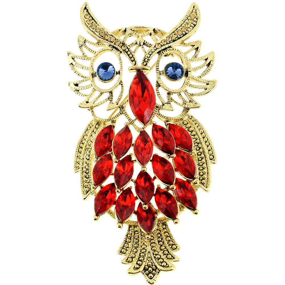 Orange Golden Owl Crystal Pin Brooch