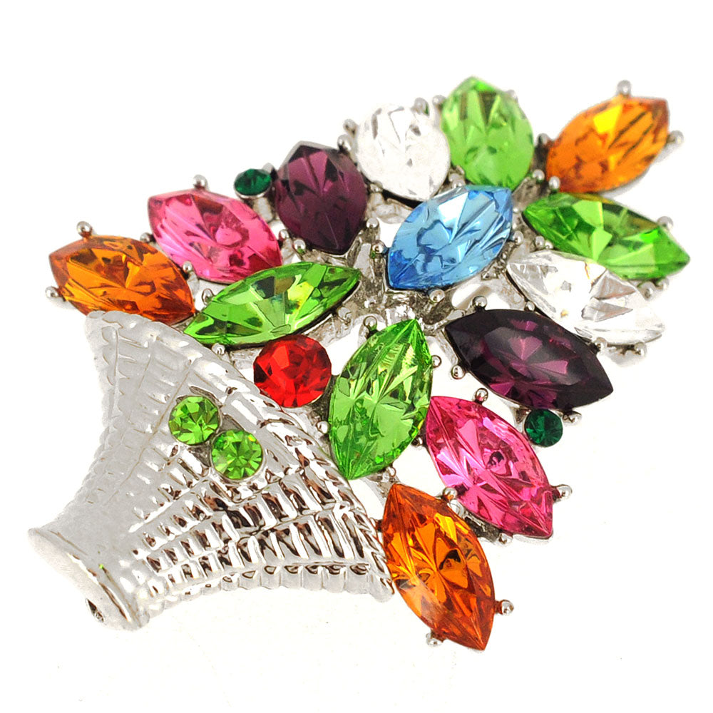 Multicolor Flower Basket Crystal Pin Brooch