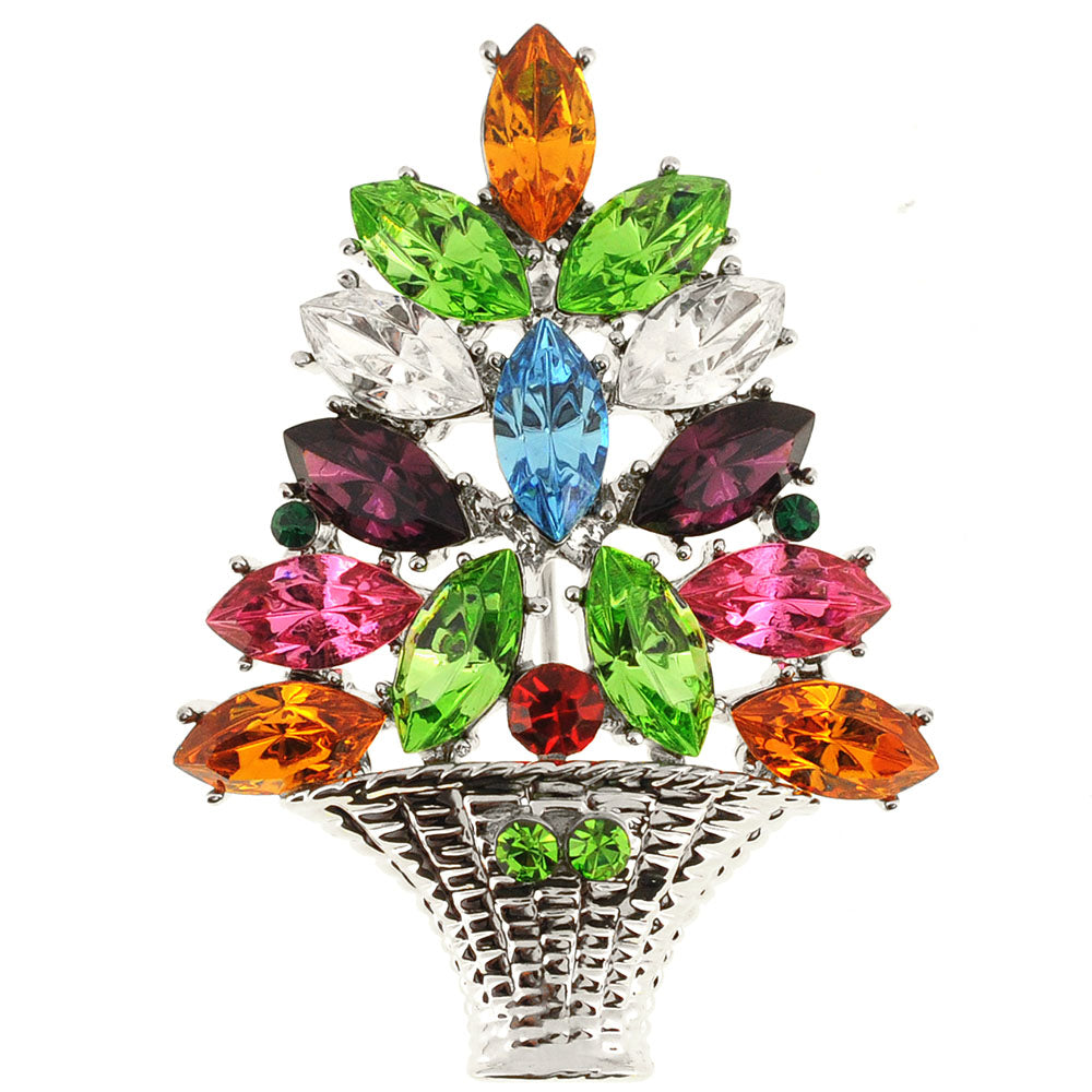 Multicolor Flower Basket Crystal Pin Brooch