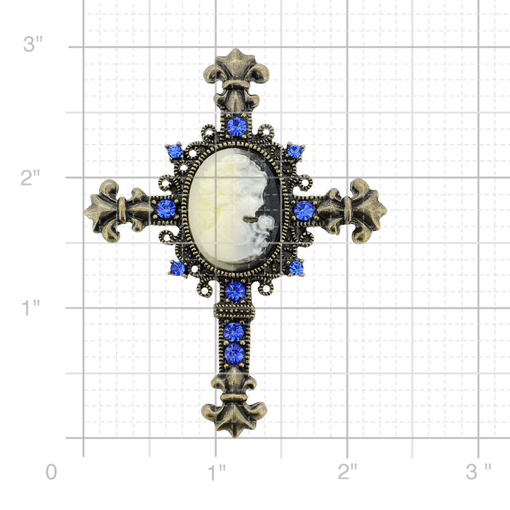 Vintage Style Sapphire Cameo Cross Pin Brooch and Pendant