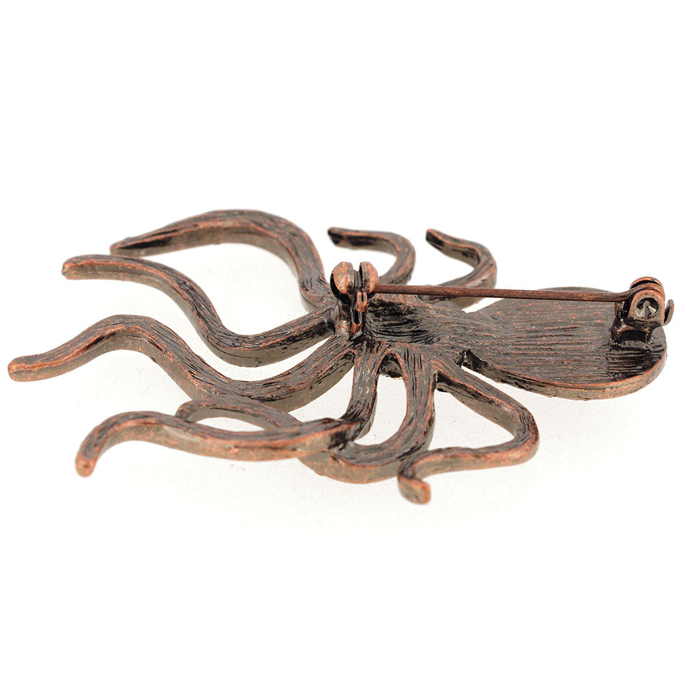 Vintage Style Topaz Brown Octopus Crystal Pin Brooch
