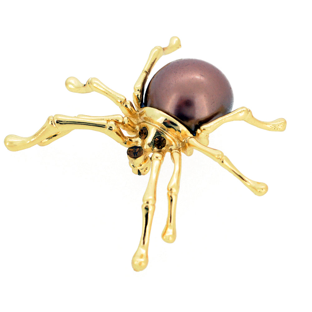 Brown Pearl Belly Spider Pin