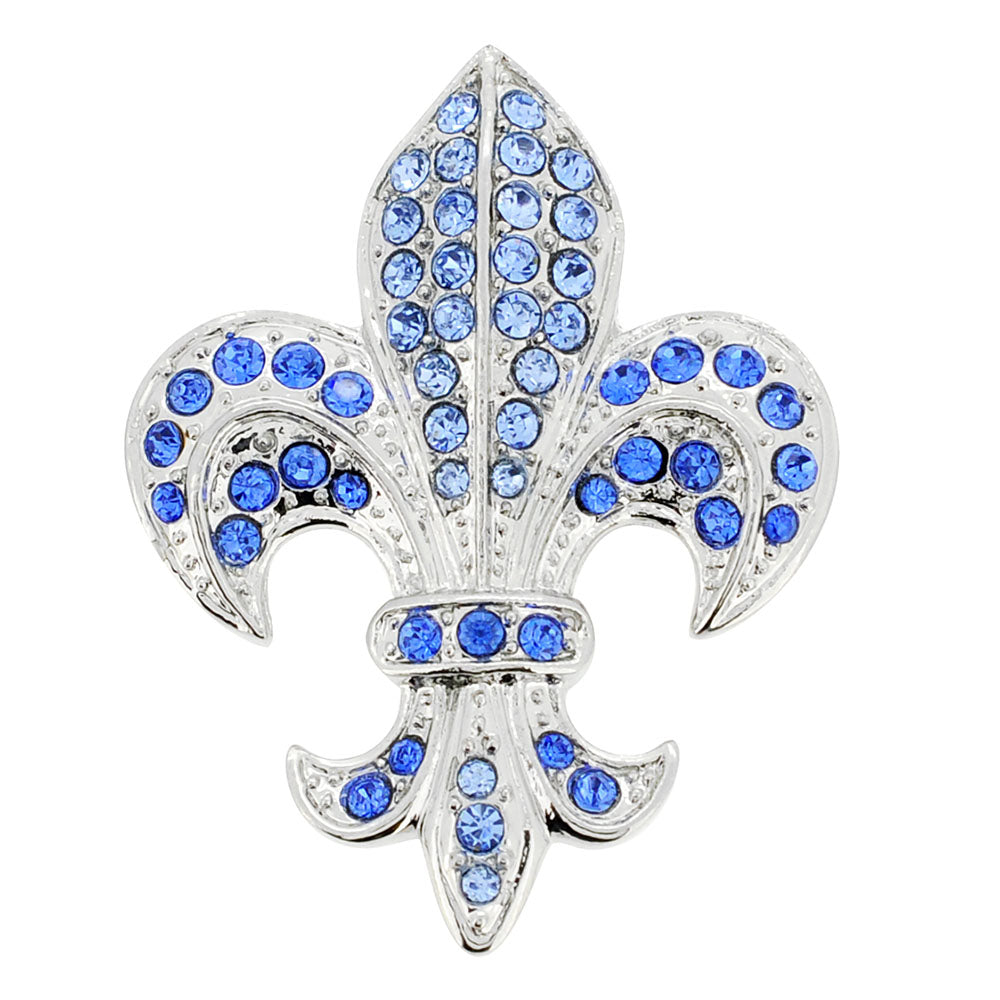 Sapphire Blue Fleur-De-Lis Symbol Brooch and Pendant