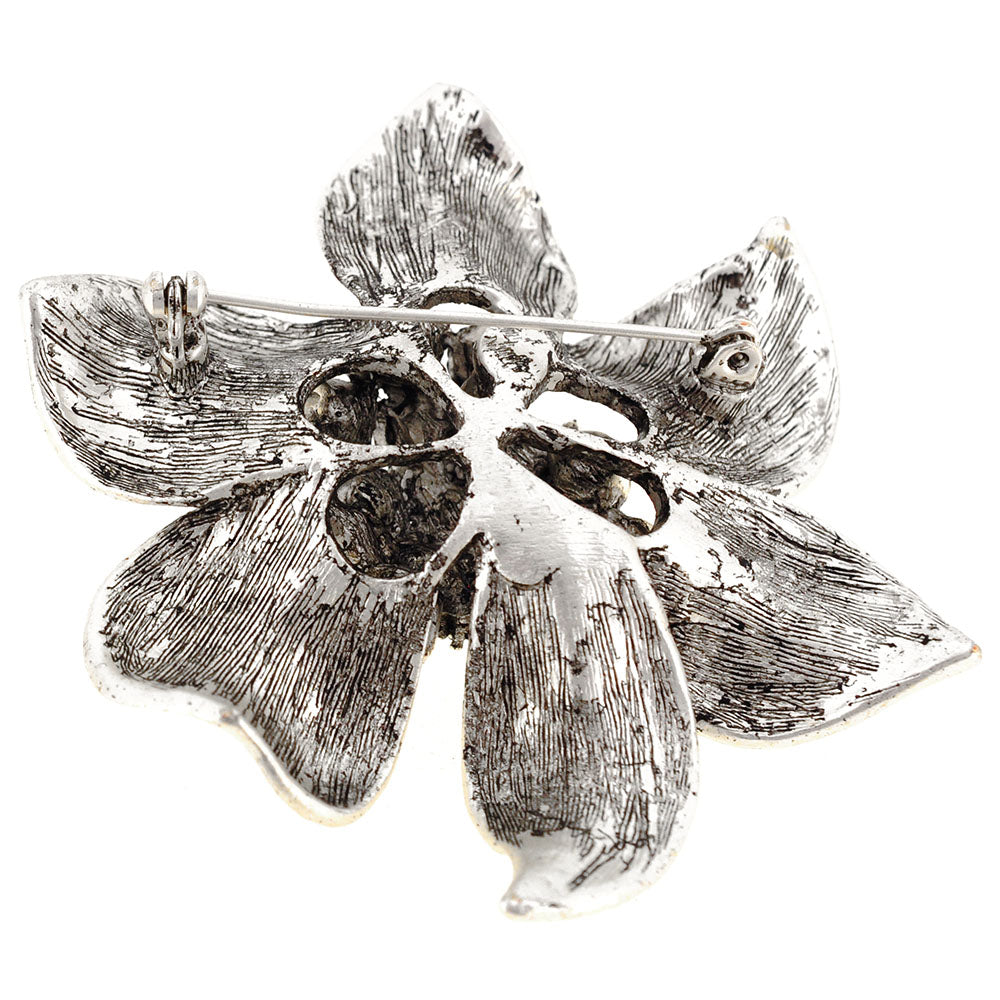 Silver Flower Crystal Pin Brooch