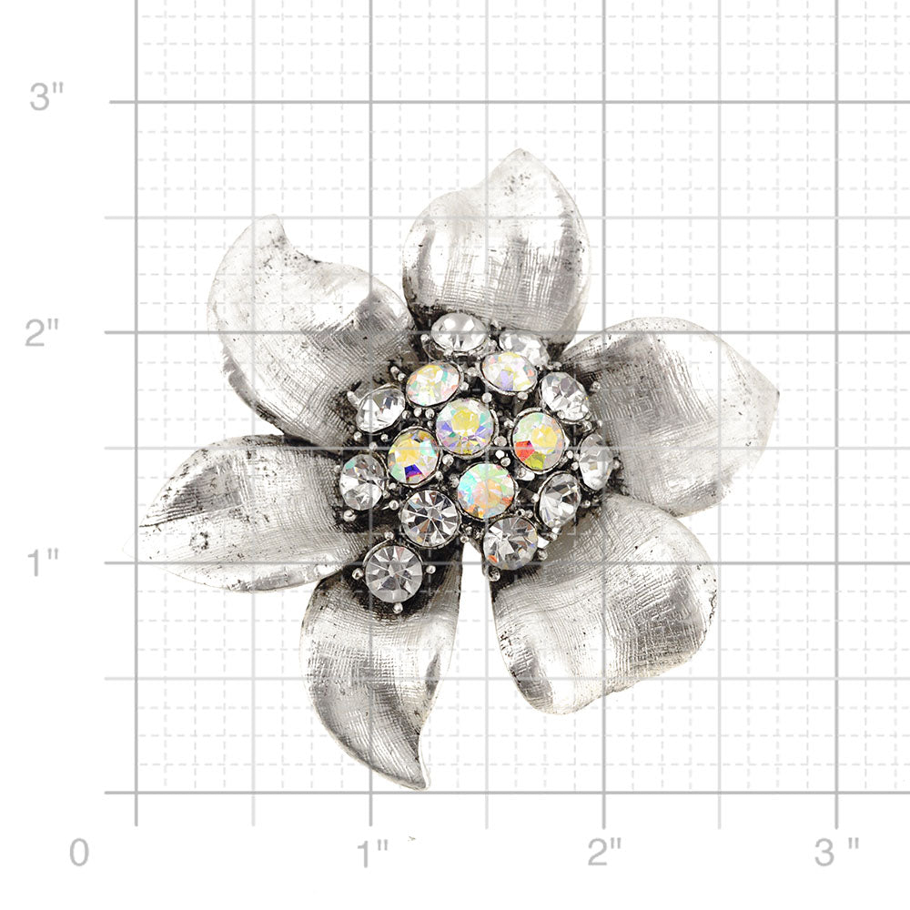 Silver Flower Crystal Pin Brooch