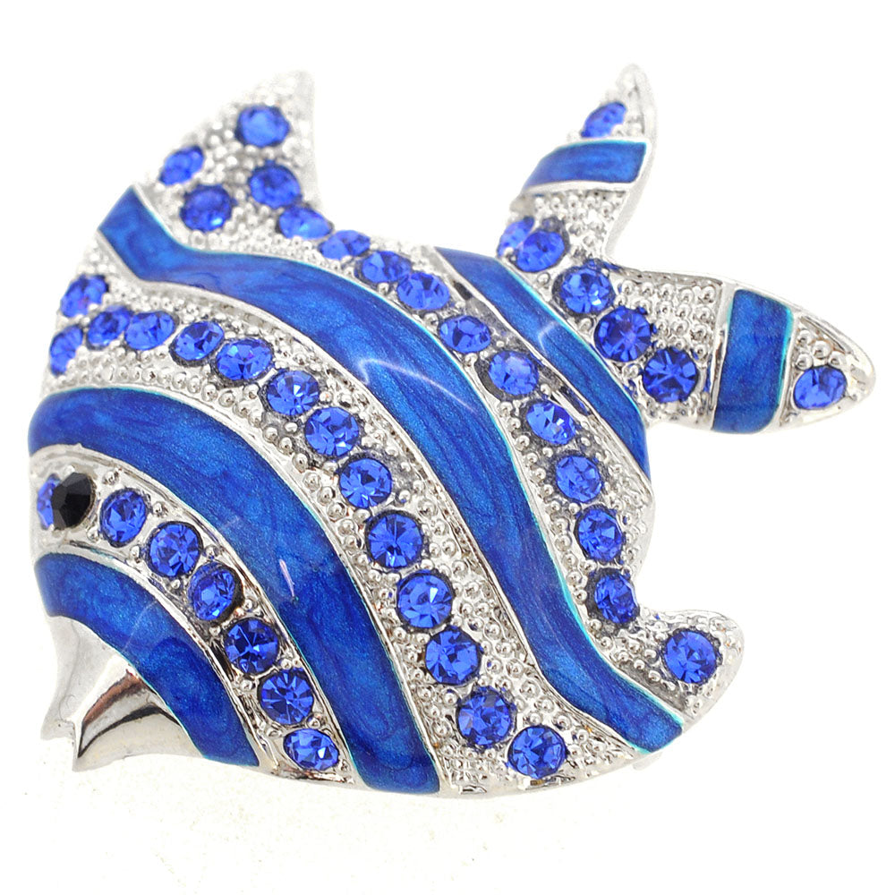 Sapphire Blue Fish Crystal Pin Brooch