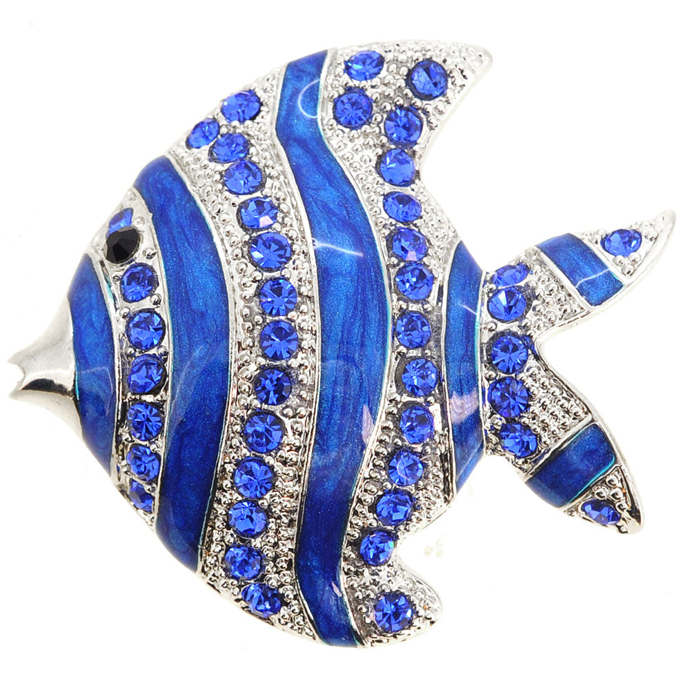 Sapphire Blue Fish Crystal Pin Brooch