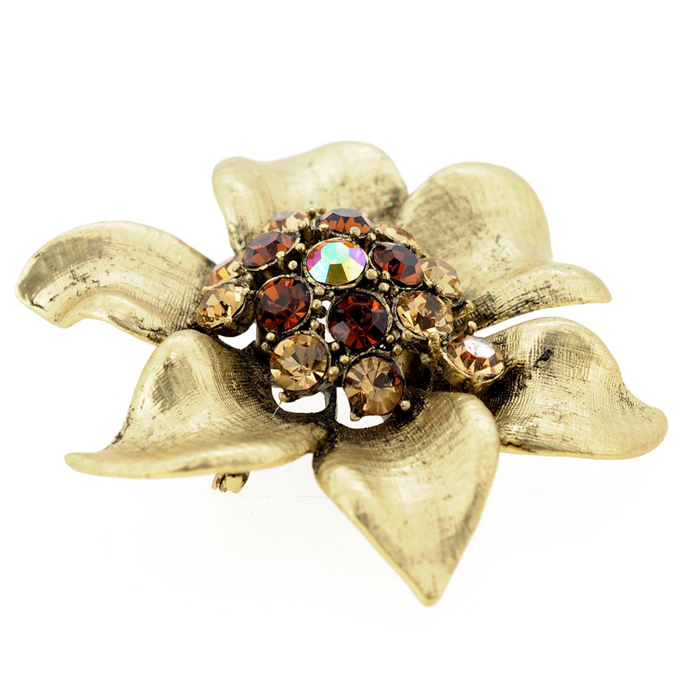 Vintage Style Crystal Golden Flower Pin Brooch
