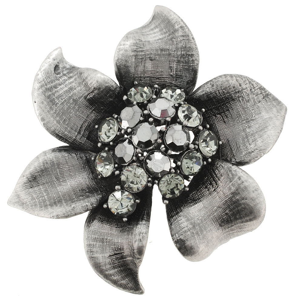 Antique Style Black Flower Crystal Pin Brooch