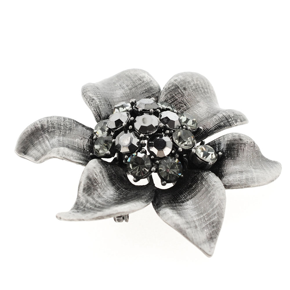 Antique Style Black Flower Crystal Pin Brooch