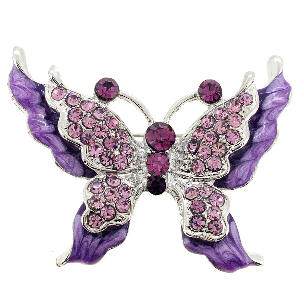 Amethyst Purple Marble Butterfly Crystal Pin Brooch