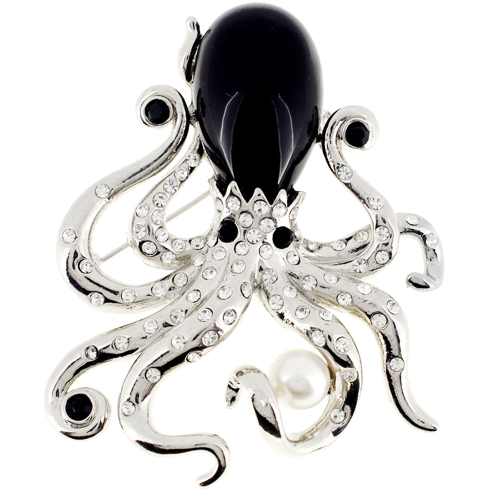 Jet Black Pearl Octopus Pin Brooch