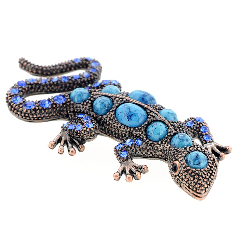 Vintage Style Turquoise Blue Lizard Crystal Pin Brooch
