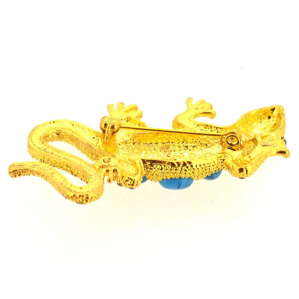 Golden Turquoise Lizard Pin Brooch