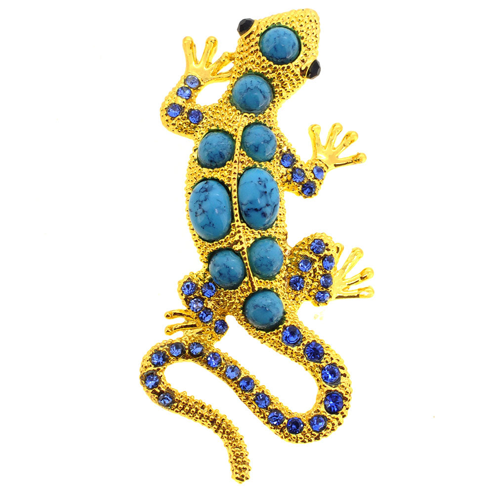 Golden Turquoise Lizard Pin Brooch