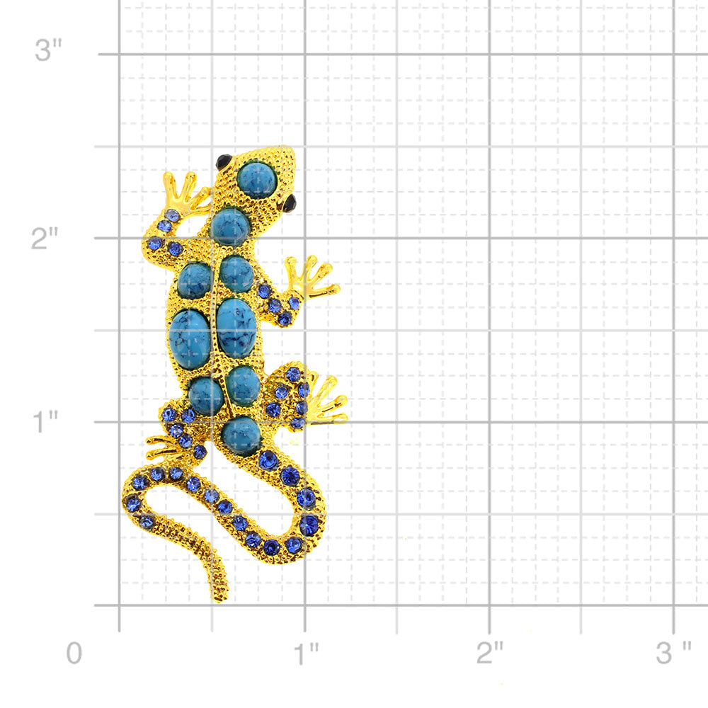 Golden Turquoise Lizard Pin Brooch