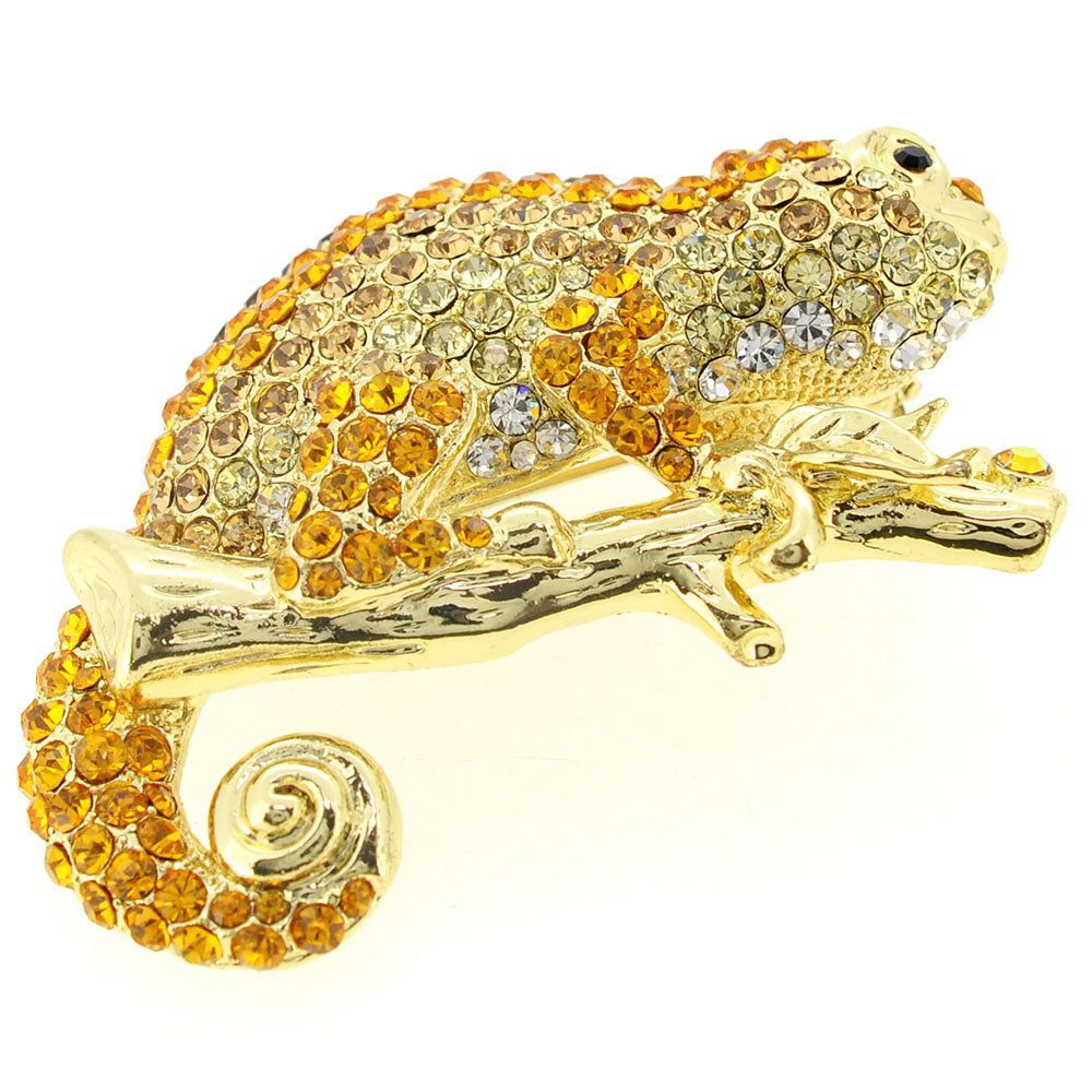 Golden Chameleon Crystal Brooch/Pendant
