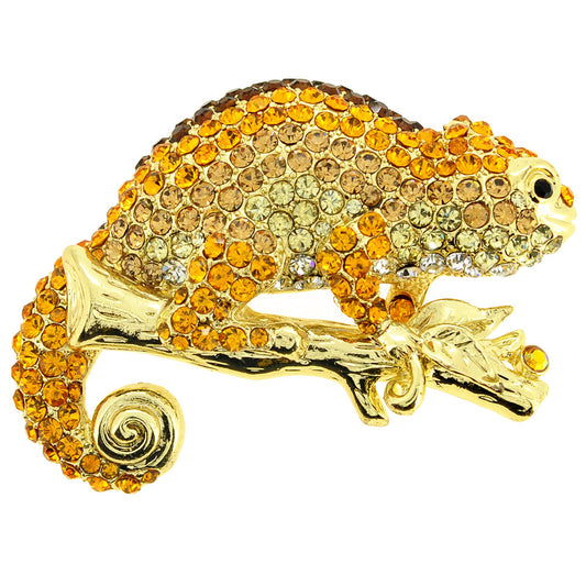 Golden Chameleon Crystal Brooch/Pendant