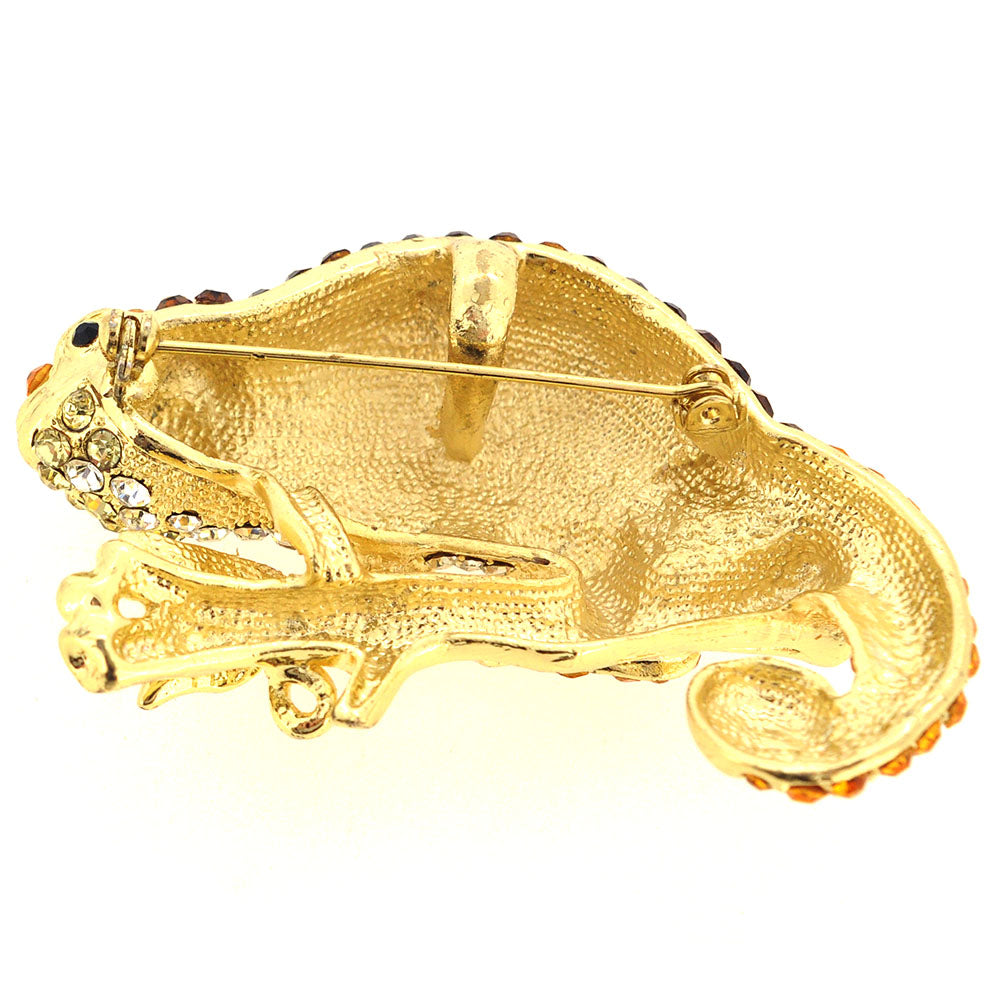 Golden Chameleon Crystal Brooch/Pendant