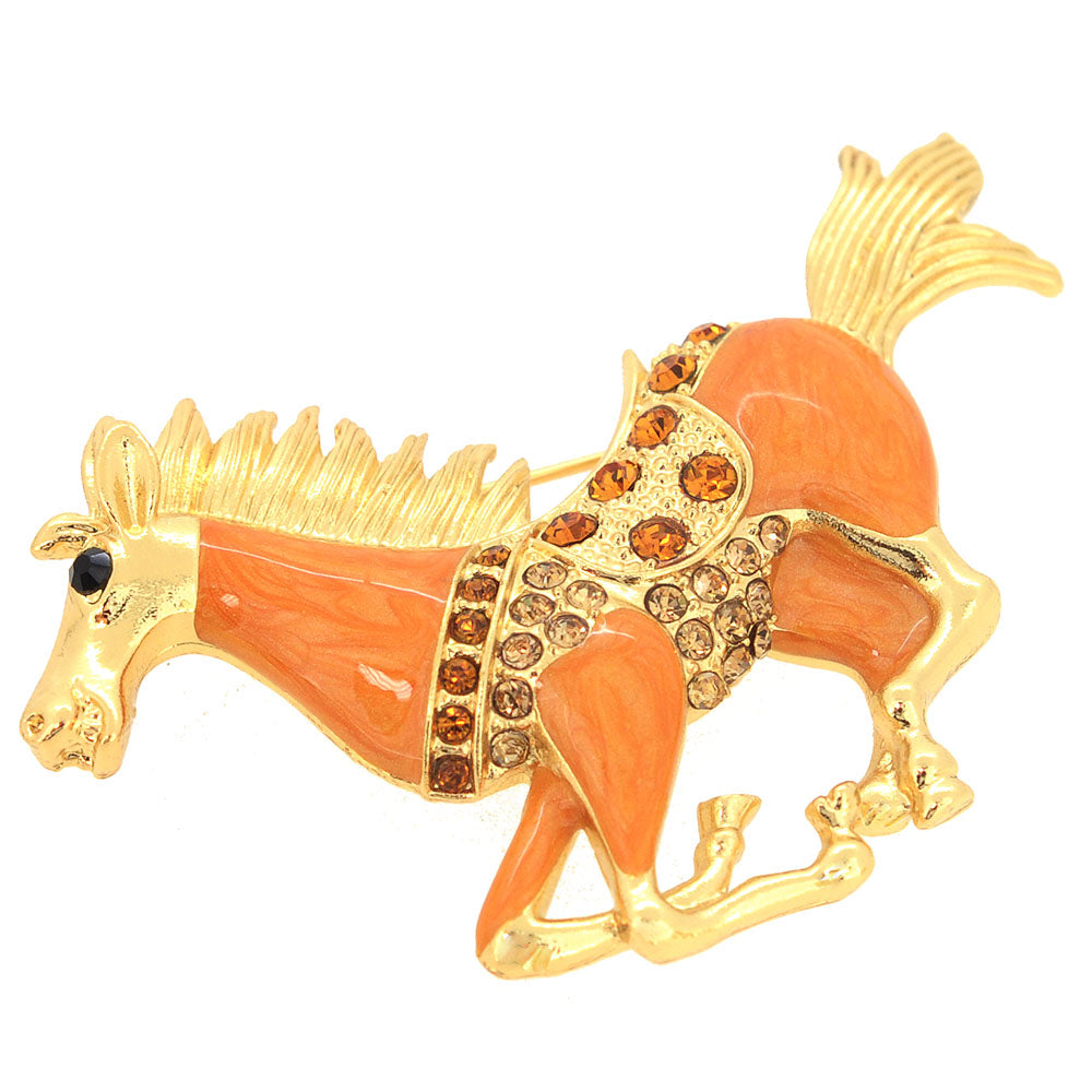 Orange Enamel Mustang Pin Brooch