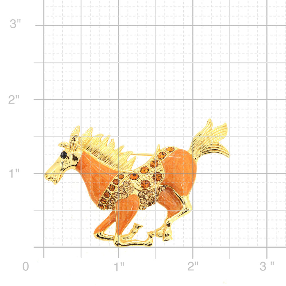 Orange Enamel Mustang Pin Brooch