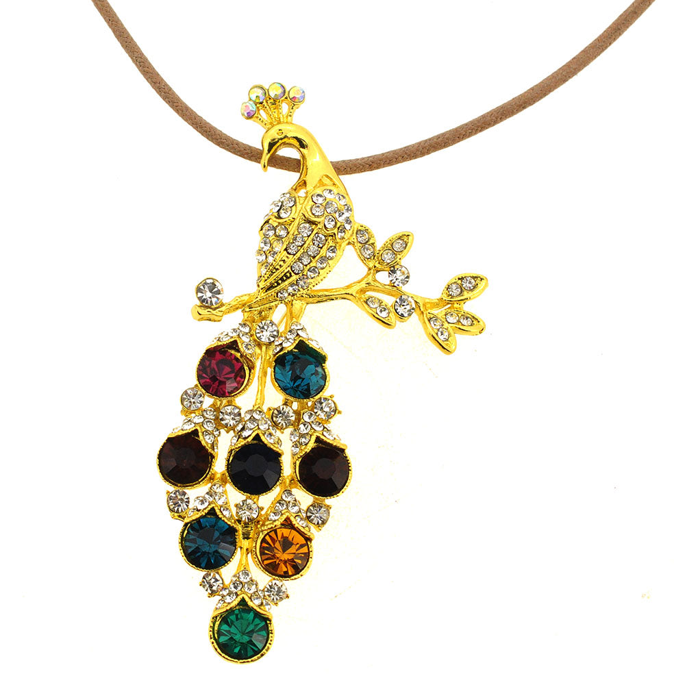 Multicolor Crystal Peacock Pin Brooch And Pendant