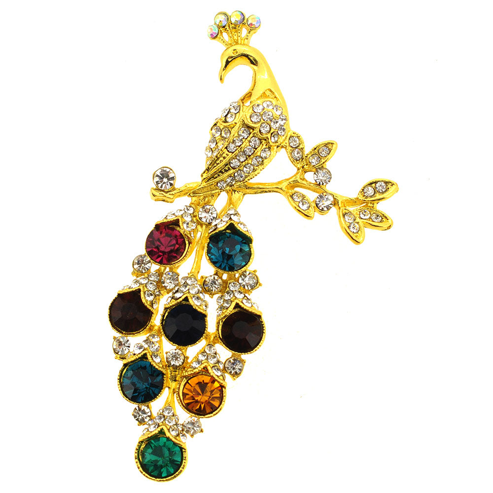Multicolor Crystal Peacock Pin Brooch And Pendant