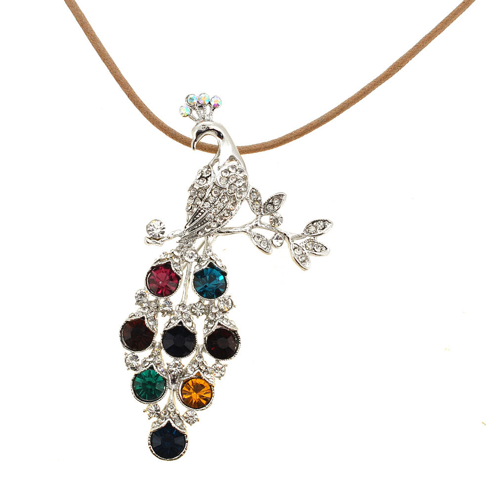 Multicolor Crystal Peacock Pin Brooch And Pendant