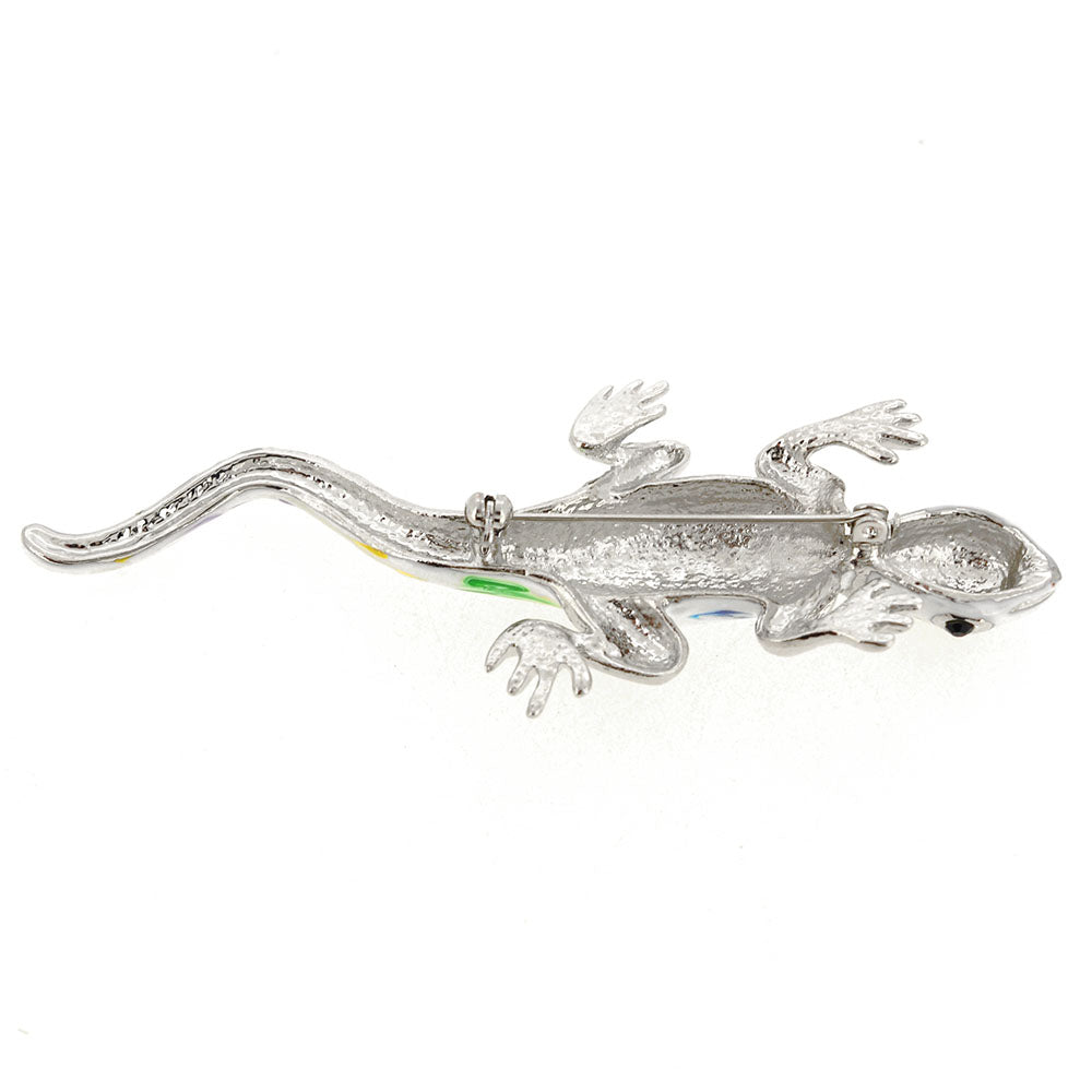 White Enamel Crystal Lizard Pin Brooch