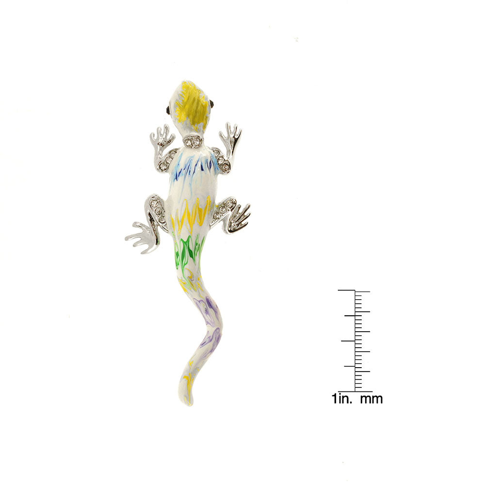 White Enamel Crystal Lizard Pin Brooch