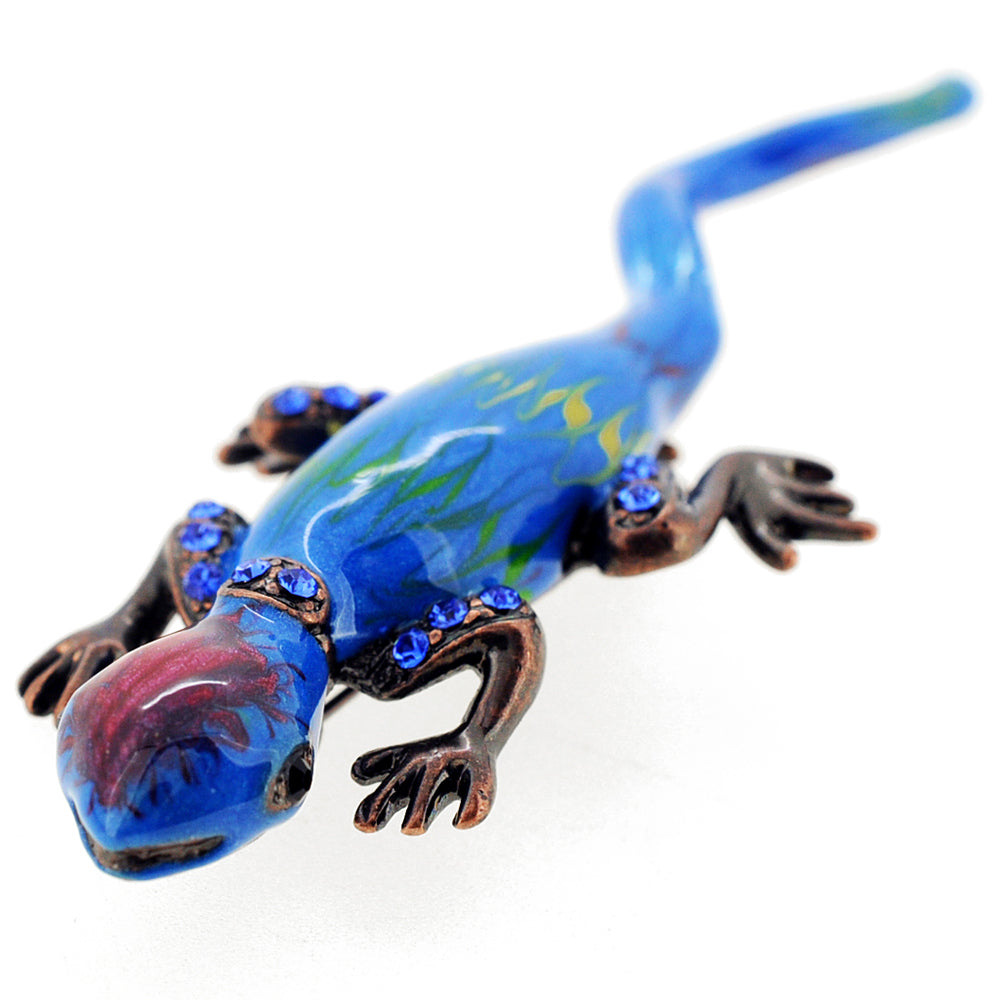 Blue Enamel Lizard Pin Brooch