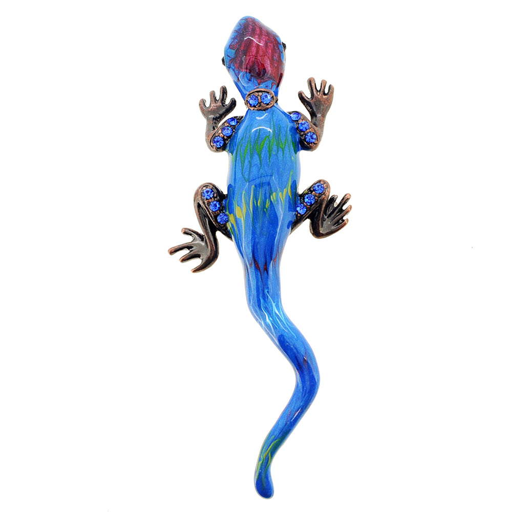 Blue Enamel Lizard Pin Brooch