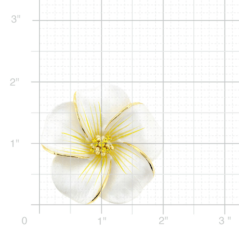 White Hawaiian Plumeria Swarovski Crystal Flower Brooch and Pendant