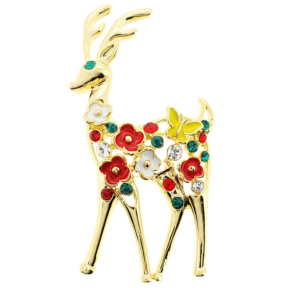 Multicolor Christmas Reindeer Crystal Pin Brooch