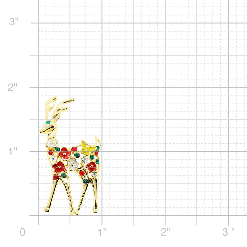 Multicolor Christmas Reindeer Crystal Pin Brooch