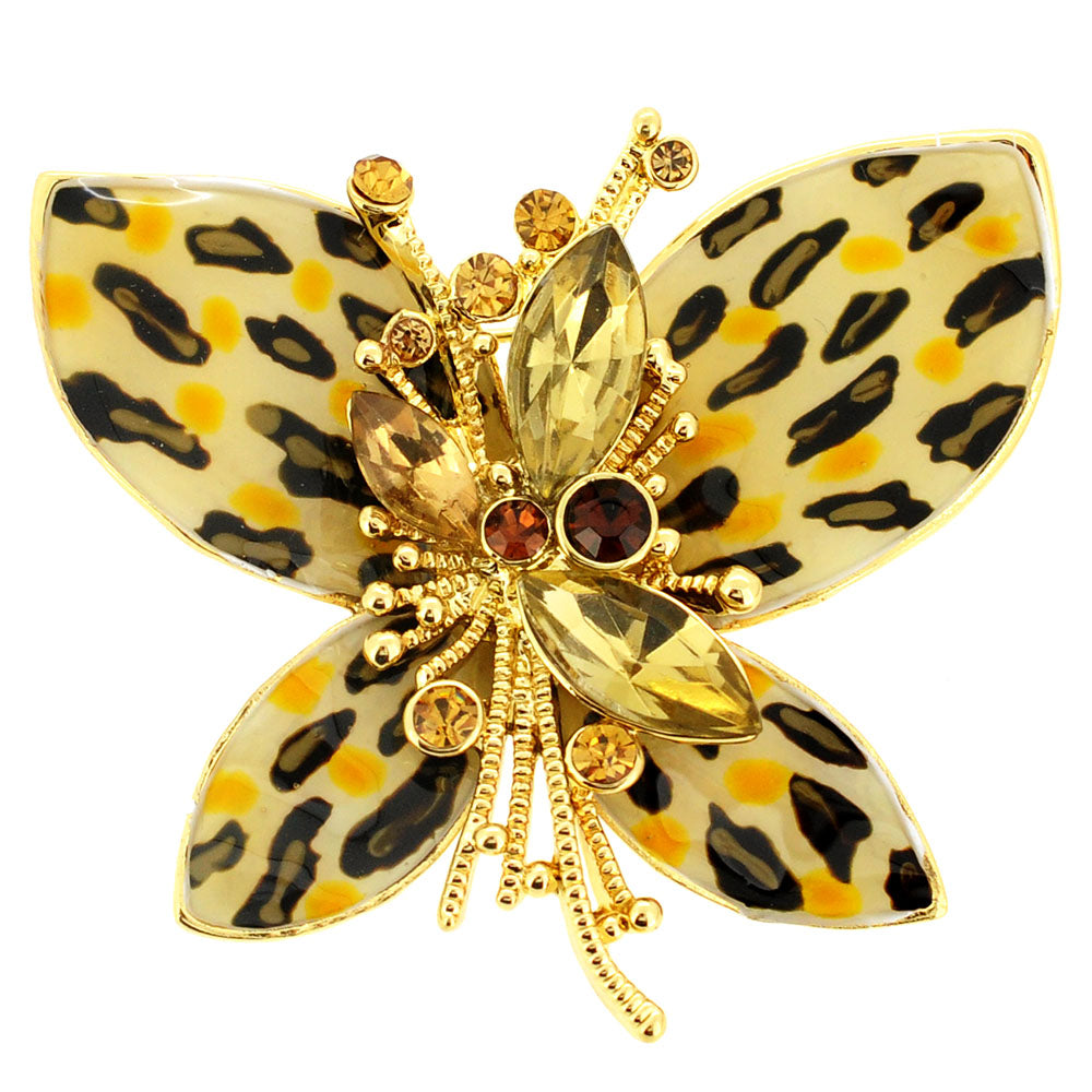 Golden Yellow Cheetah Butterfly Brooch Pin