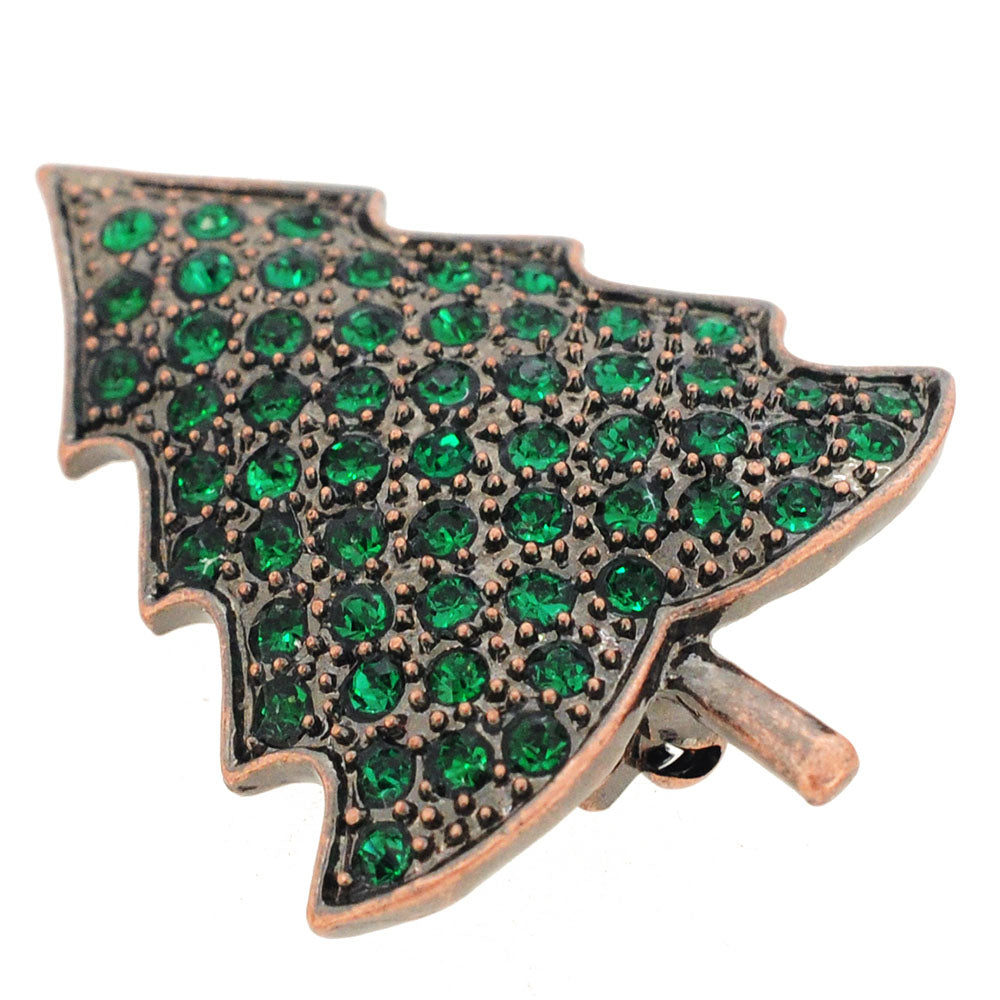 Vintage Style Emerald Green Christmas Tree Crystal Pin Brooch